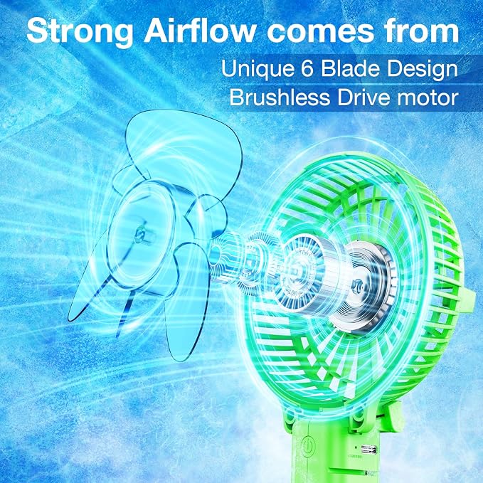 VersionTECH. Portable Handheld Fan, Powerful+Durable+4000mAh+180° Foldable, Mini Table Fans with USB Rechargeable Battery Operated Cooling Accessories for Personal Use, Travel, Office Green - Image 2