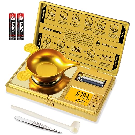 GRAM PRES High Precision Milligram Scale,Digital Mini Pocket Gram Scale | 50g/0.001g Mg Scale For Weighing Powders,Jewelry, Medicine, Gem, Reloading,Gold Scale With Cal Weight, Tweezer And Tray by GRAM+PRES
