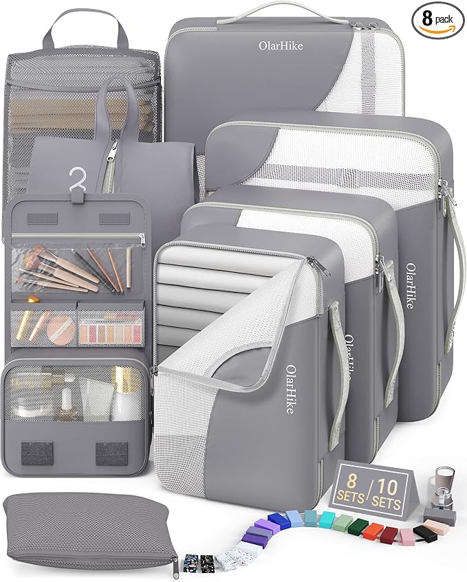 OlarHike 8 Set Packing Cubes for Travel,Gifts for Women Mom,Anti-Tearing Suitcase Organizer,with Over 1000 pcs Mesh Holes,Vacation Essentials & Accessories for Cruise Ship by OlarHike