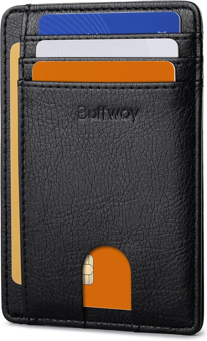 Buffway Slim Minimalist Front Pocket RFID Blocking Leather Wallets for Men and Women - Galactic Crack Black by Buffway