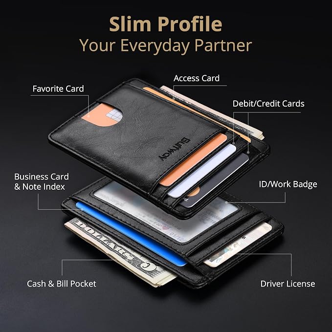 Buffway Slim Minimalist Front Pocket RFID Blocking Leather Wallets for Men and Women - Alaska Black - Image 3