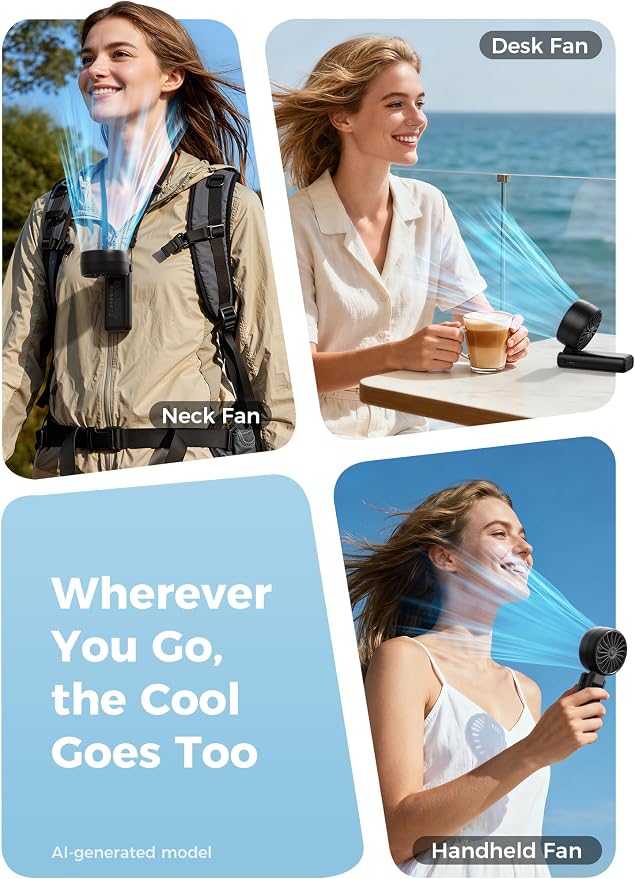 Aecooly Mighty Portable Handheld Fan | 20H Max Cooling | 3 Flexible Modes | 5 Speeds Wind | Battery Level Display | USB Rechargeable Mini Personal Battery Powered, Gifts for Women, Travel -Black - Image 5