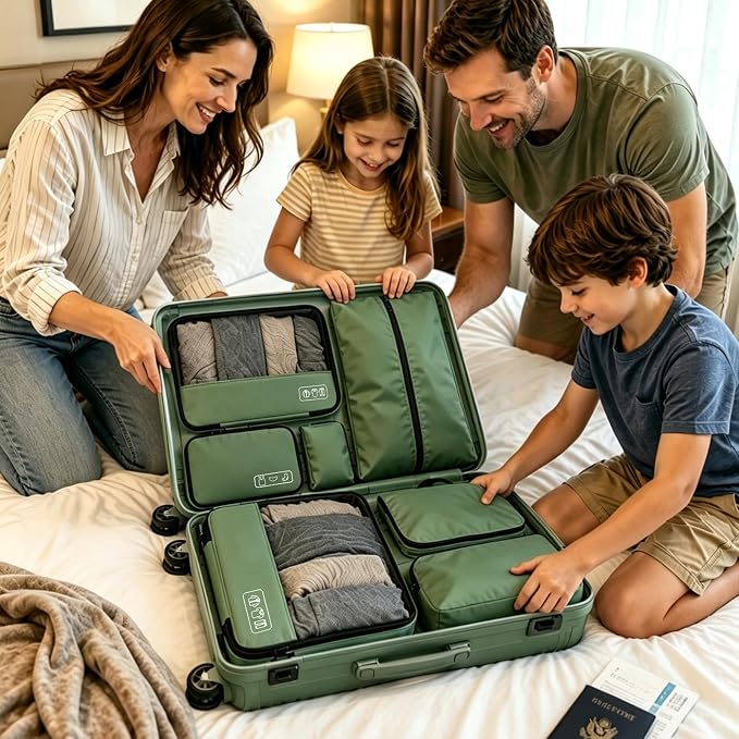 8-Piece Compression Packing Cubes for Travel, Organize Travel Essentials | Trendy Luggage Organizer Set for Young Travelers, Space-save for Carry-On, Suitcase, Vacation & Weekend Trips - Avocado Green - Image 2