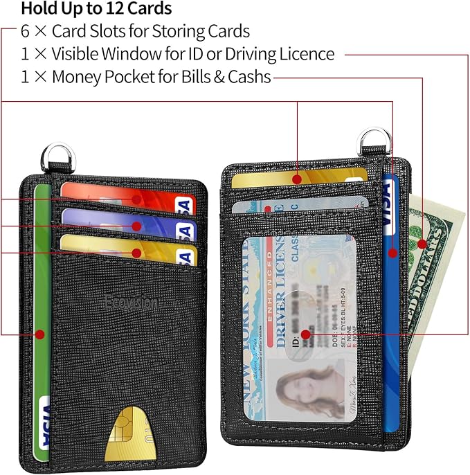 Slim Minimalist Front Pocket Wallet, RFID Blocking Credit Card Holder Wallet with Detachable D-Shackle for Men Women - Image 5
