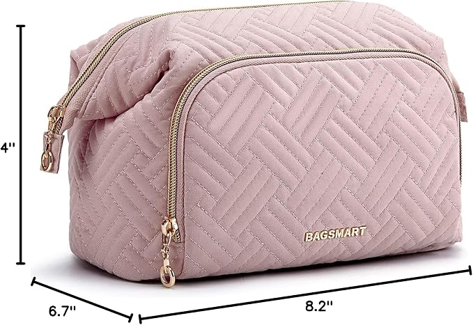 BAGSMART Travel Makeup Bag, Cosmetic Bag Make Up Organizer Case,Large Wide-open Pouch for Women Purse for Toiletries Accessories Brushes Pink - Image 8