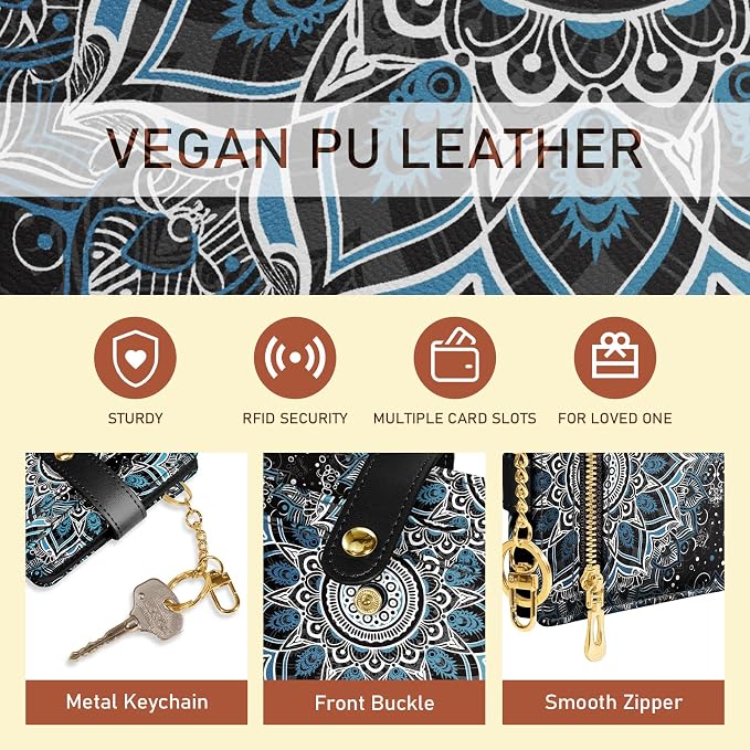 Jogjam Mandala Rfid Women Wallet, Small Slim Thin Credit Card Holder | PU Leather Bifold Cash Zipper Coin Pocket ID Window, for Female Ladies Teen Girls Girly Gifts - Image 6