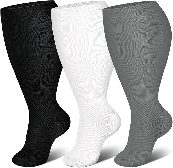 Genovega 3 Packs Wide Calf Compression Socks for Women Men Knee Hight S/M-4XL for Gifts by genovega