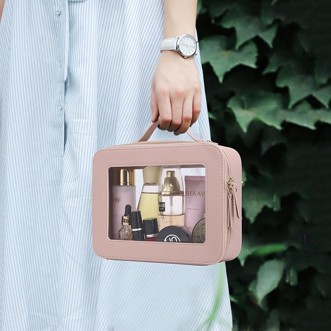 Pinkmik Clear Makeup Bag, (Pink, L) | Mahjong Tiles Bag ,Travel Cosmetics and Toiletries Case, Portable Makeup Organizer,Car Bag with Zipper,Waterproof, - Image 2