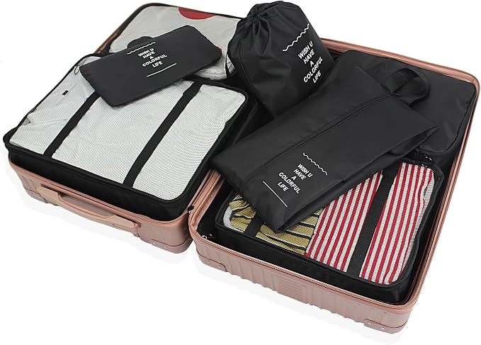 8 Pcs Bag Organizer Set – 8 Pcs Packing Cubes, Travel Cubes, Shoe Bag, Toiletry Pouches, Clothes Organizers, Waterproof Luggage & Travel Bags – Suitcase Organizer & Organizers for Travel Essentials - Image 7