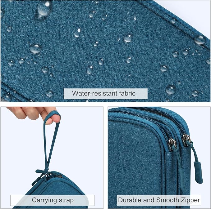 FYY Electronic Organizer, Travel Tech Pouch Bag, Cable Organizer Dark Green | Wrist Strap, Waterproof, Double Layers Portable Electronics Travel Carrying Case for Cord, Charger, Daily Business Trips Use - Image 4