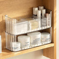 PAVSTINE 2-Tier Stackable Medicine Cabinet Organizer, Narrow Bathroom Makeup Organizer with Lipstick Holders & Cotton Swab Cases, Clear Countertop Shelf for Mirror Cabinet and Vanity by PAVSTINE
