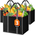 WISELIFE Reusable Grocery Bags, Foldable, Lasting Use, 35L, 3 Pack, Black | Large Shopping Bags with Reinforced Stitching, Water-Resistant Grocery Totes for Kitchen, Market, Car Trunk, Picnic by WiseLife