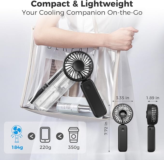 Handheld Fan Foldable, 5000mAh Rechargeable Hand Fans with Powerful Cooling, 4 Speeds, LED Display, Portable Fan for Travel,Concerts,Makeup,Lash,Outdoor Events,Gifts Women - Image 6