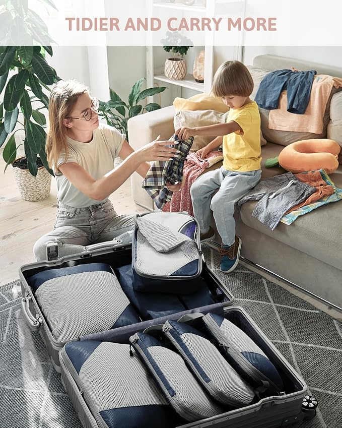Meowoo 7 Set Compression Packing Cubes for Travel, Durable Ripstop Mesh Suitcase Organizer with Shoe Bag, Ultralight & Expandable Space Saver Travel Cubes - Image 7