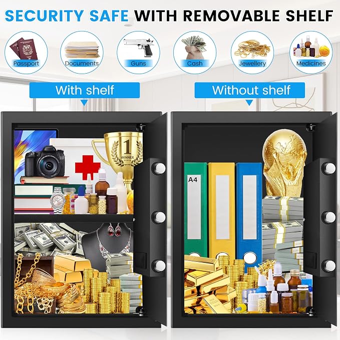 [16.54" Tall] Safe Box, 2.8 Cuft Home Safes With Fireproof Bag | Anti-Theft Security Safes for Home with Programmable Keypad Keys, Digital Safety Box for Money Documents Valuables Jewelry - Image 4