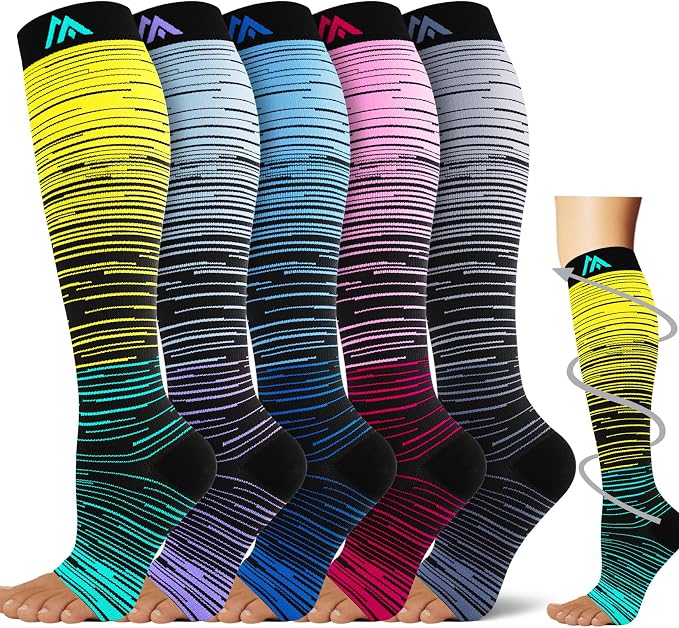 5/6 Pairs Graduated Compression Socks for Women&Men 20-30mmhg Knee High Socks Travel Hiking Running Stocking by HiClasmix