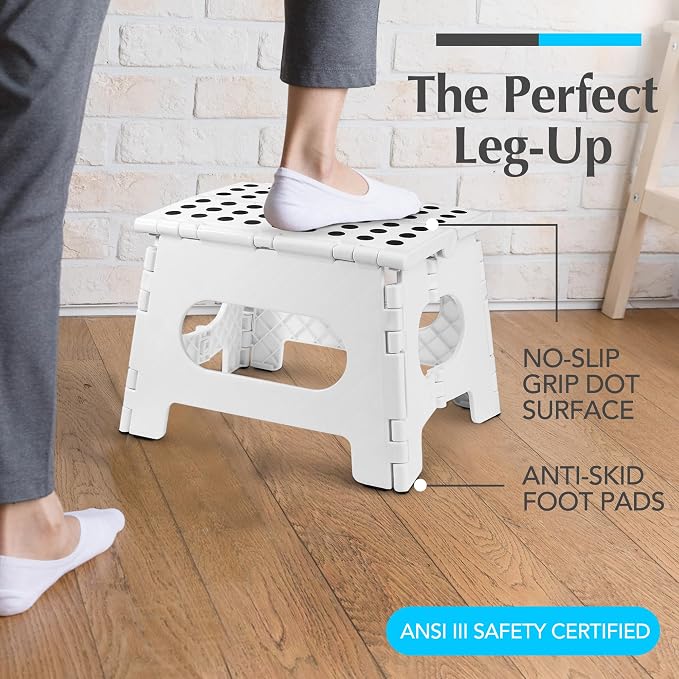 Handy Laundry Folding Step Stool 9 Inch 2-Pack, White, Holds 300 lbs | 2-Pack, 9 Inch, White, Foldable Collapsible Step Stool, Non-Slip, Holds 300 lbs, Kitchen Bathroom Bedroom, Adults - Image 2