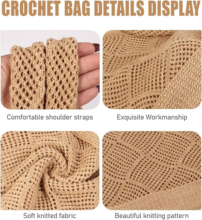 COOKOOKY Crochet Beach Tote bag Summer Beach Bag for Women Aesthetic Mesh Tote Bag Hippie Bag Knit Bag - Image 6