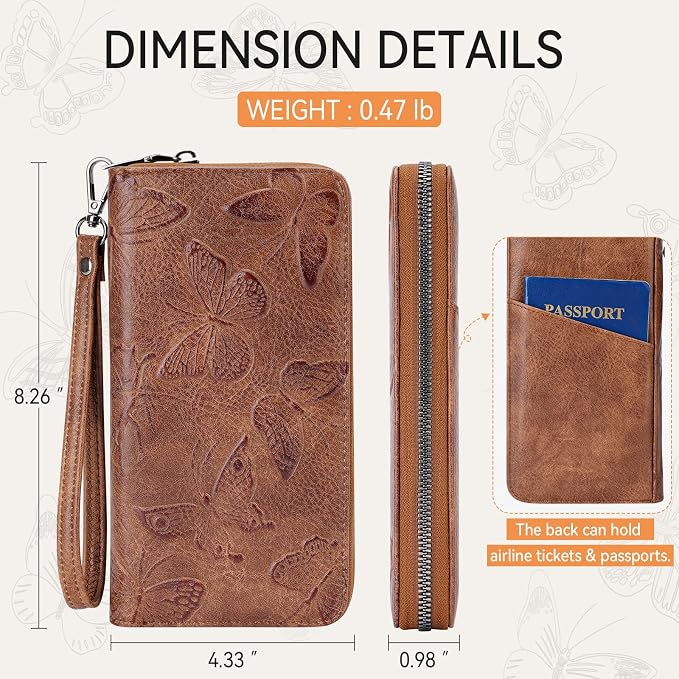 BELTANA Womens Wallet RFID Wallet Women with Passport Holder Butterfly Vegan Leather Multi Card Slots Wallets Large Capacity Wristlet Travel Purse for Women (Brown) - Image 3