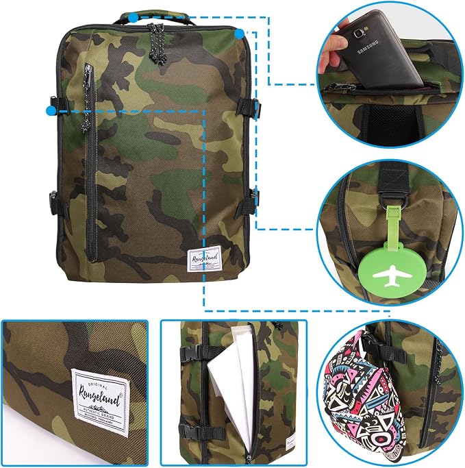 Underseat Carry-On Backpack Luggage Lightweight Casual Laptop Backpack MacBook Pro 16 Travel Gym Sport Daypack 21L, Green Camo - Image 4