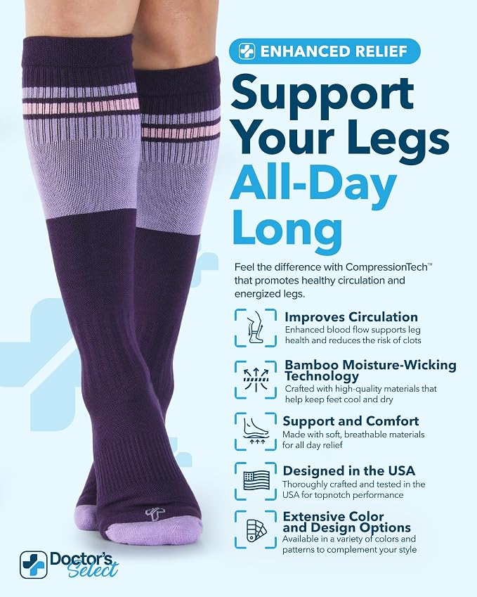 Doctor's Select® Bamboo Viscose Light Compression Socks for Women & Men - 3 Pairs, 8-15 mmHg Compression Socks, Knee High - Image 2
