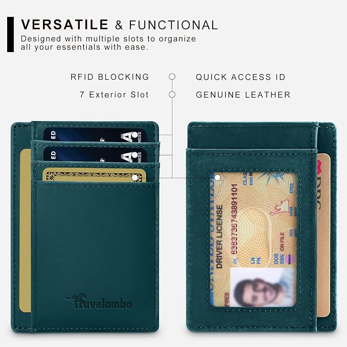 Travelambo 100% Genuine Leather Wallet for Men and Women, Slim Minimalist RFID Blocking Front Pocket Credit Card Holder with Gift Box - Image 6