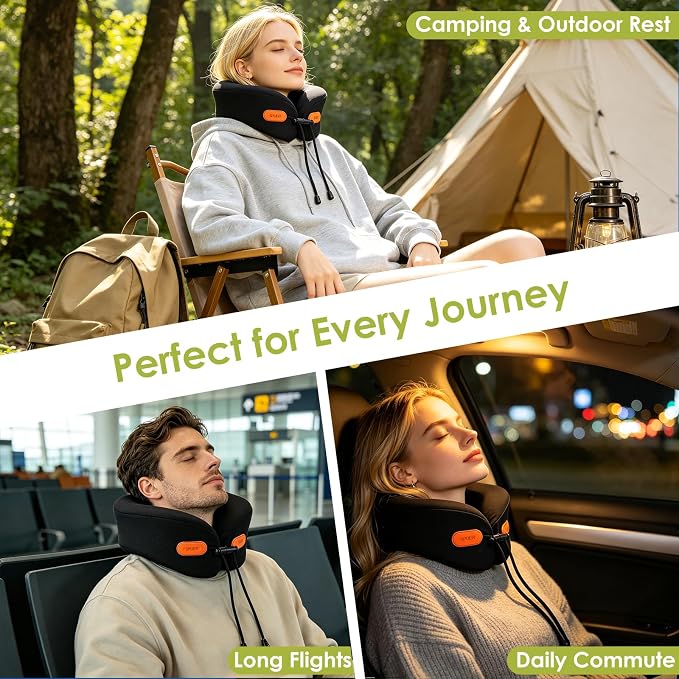Premium Travel Pillow for Airplanes, Ergonomic Neck Pillow for Long Flights | 100% Pure Memory Foam Travel Neck Pillow with 360° Neck & Chin Support, U-Shaped Airplane Pillow, Petal-Shaped Support - Image 6