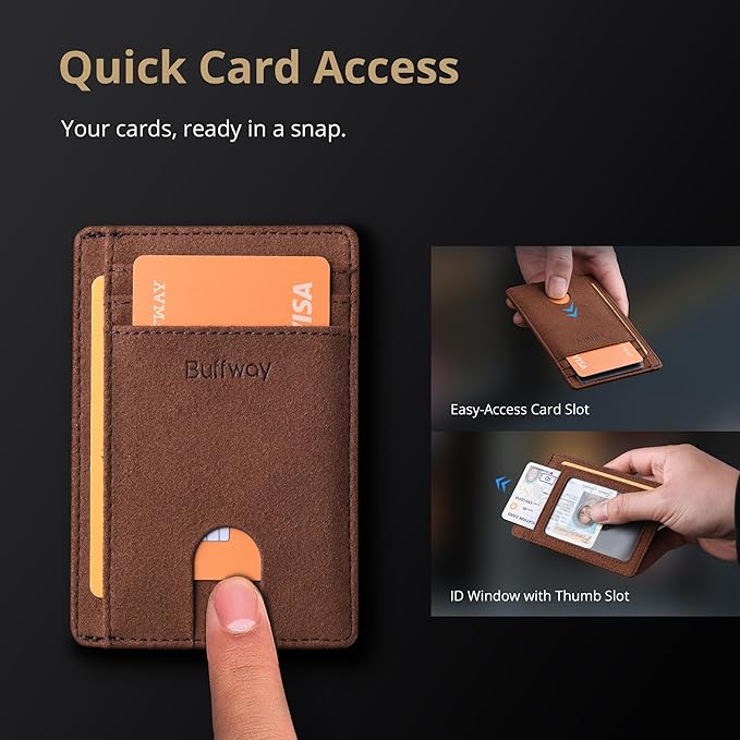 Buffway Slim Minimalist Front Pocket RFID Blocking Leather Wallets for Men and Women - At Sahara Coffee - Image 3