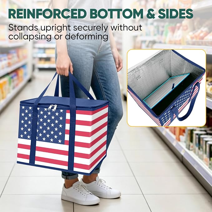 BALEINE 1PK Insulated Reusable Grocery Bag, Heavy Duty Shopping Tote | Foam & Foil Insulation, 9" Long Handles, Reinforced Bottom Keeps Upright, Fold Flat Storage, Water-Resistant Shopping Bag - Image 3
