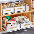Pull out Cabinet Organizer,Heavy Duty Slide out Pantry Shelves Drawer Storage with Adhesive Nano Film,Sliding Mesh Cabinet Basket with Handle for Kitchen, Bathroom, Home, 11.8W" X 15.7"D X 6.2"H,White by Kitstorack