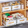Pull out Cabinet Organizer,Heavy Duty Slide out Pantry Shelves Drawer Storage with Adhesive Nano Film,Sliding Mesh Cabinet Basket with Handle for Kitchen, Bathroom, Home, 9.8"W X 15.7"D X 6.2"H,White by Kitstorack