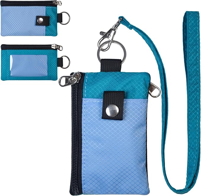 CHENSPRX Minimalist RFID Blocking Small Wallet with ID Window,WaterResistant Zip Id Case Wallet with Lanyard Keychain for Cards,Cash,Travel,Women,Men by CHENSPRX