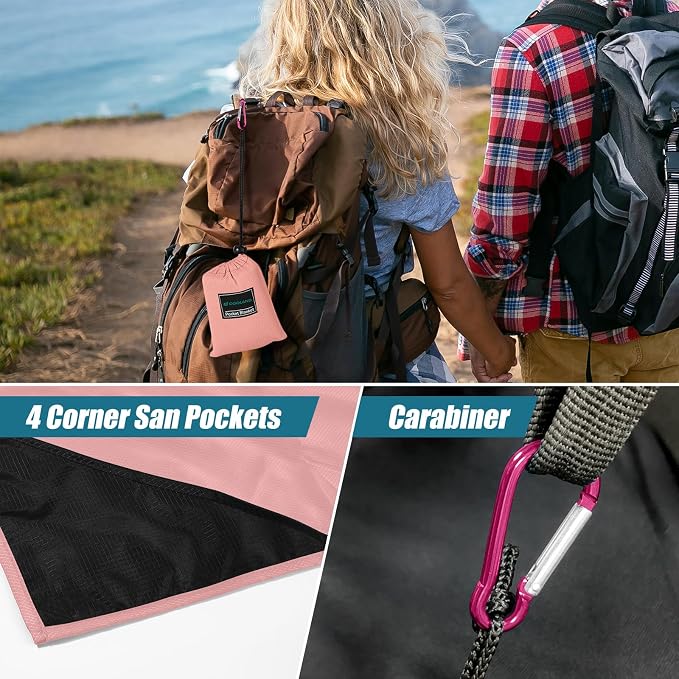 Odoland Sandproof Beach Blanket, Waterproof Portable Mat with Carry Pouch | 71“x63” Quick Drying & Foldable Lightweight Sand Free Beach Mat Tarp for Hiking, Camping, Travel, Pink - Image 5