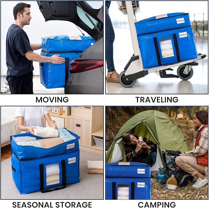 TAILI 2 Tier Moving Bags,4 Blue Silver Storage Bags with Visible Window | XXL Heavy Duty Totes For Home Storage,Wrap Around Handles,Storage Bags for College Dorm, Alternative to Moving Boxes - Image 9