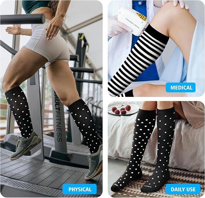 LEVSOX Cotton Compression Socks for Women&Men 20-30mmHg Knee High Cute Support Sock for Nurses Pregnancy Travel - Image 7