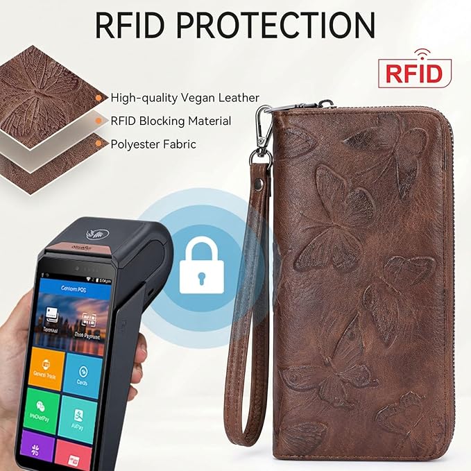 BELTANA Womens Wallet RFID Wallet Women with Passport Holder Butterfly Vegan Leather Multi Card Slots Wallets Large Capacity Wristlet Travel Purse for Women (Coffee) - Image 5