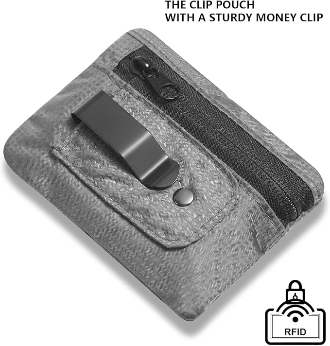 KOSMCCO RFID Blocking Clip Stash Pocket Travel Belt Wallet, Grey | Compact Hidden Design, For Cards & Cash, Slim Pickpocket-Proof, Everyday Carry - Image 4