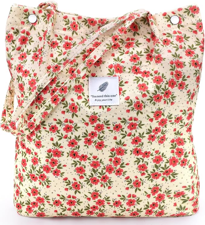 LHMTQVK Corduroy Tote Bags for Women, Large Capacity Tote Purse Reusable Grocery Shoulder Bag with Inner Pockets by LHMTQVK