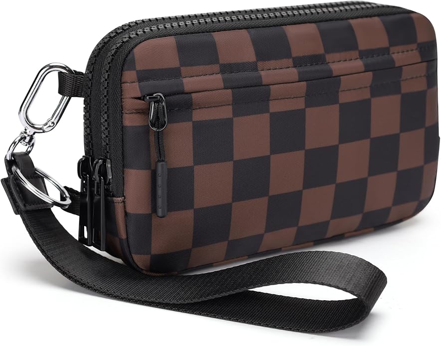 FODOKO Wristlet wallets for Women RFID crossbody bags with 4 Zippers | Checkered quilted nylon with credit card slots, cell phone organizer, and coin purse for travel and everyday carry by FODOKO