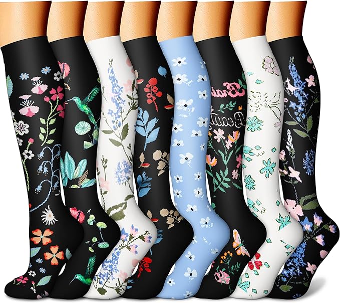 CHARMKING Compression Socks for Women & Men Circulation (8 Pairs) 15-20 mmHg Best Calf Socks Support for Athletic Cycling by CHARMKING