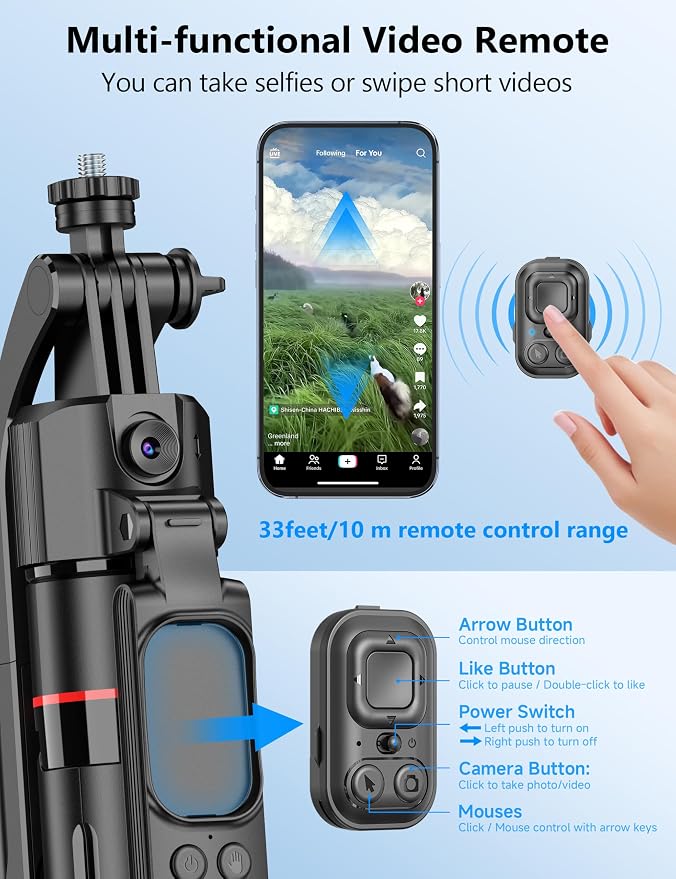 69'' Auto Face Tracking Selfie Stick Tripod Stand, Automatic Phone Tripod, Auto-Open Travel Tripods for iPhone/Cell Phone with Remote, Gesture Control, No App, Built-in AI Camera for Vlog Recording TK - Image 6