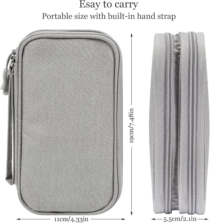 CAOODKDK Electronic Organizer Bag, Waterproof Portable Electronic Organizer Travel Accessories Cable Bag Universal Cord Storage Case for CableCord Storage Double Layer - Gray, Large - Image 3