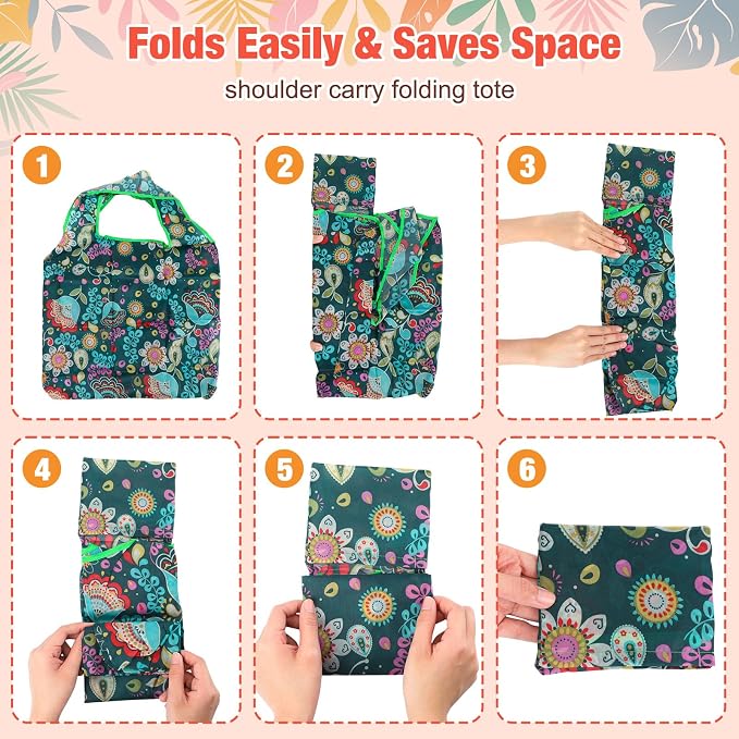 Eccliy 24 Pieces Reusable Grocery Bags Polyester Shopping Bags for Groceries Multi Colors Reusable Foldable Shopping Tote(Plants Style) - Image 2