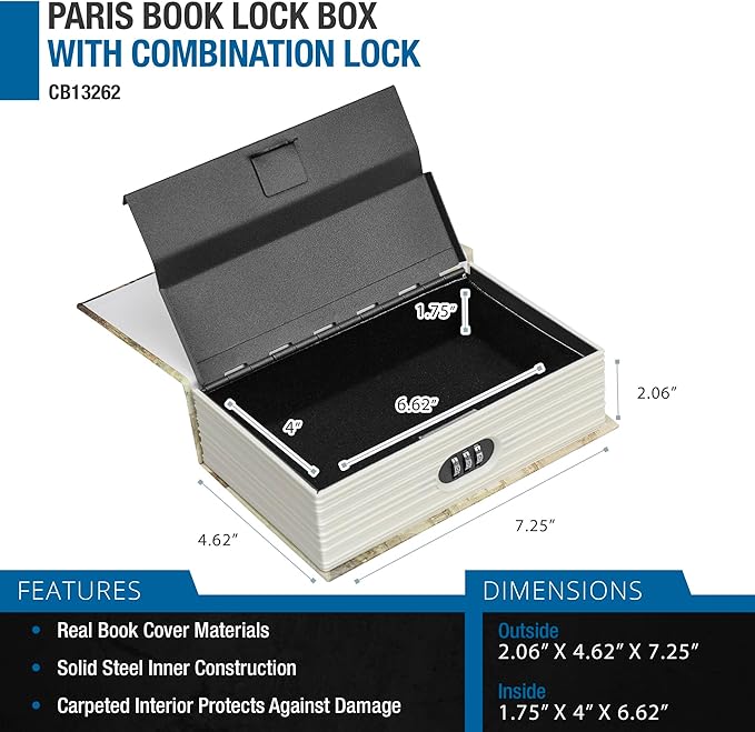 Barska Paris Hidden Book Safe – Combination Lock Diversion Lock Box – Portable Steel Safe for Home, Office, Travel – Secret Storage for Cash, Jewelry, Passport, Valuables | Solid steel construction with combination lock and Paris design for money, pass... - Image 4