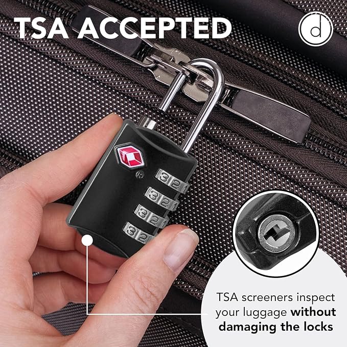 Luggage Locks TSA Approved (1 Pack), 4-Digit TSA Locks for Luggage, Locker, Suitcase, Backpack, School Bag, & Travel Bag - Portable, Rust-Resistant, & Secure Combination Lock, Black - Image 4