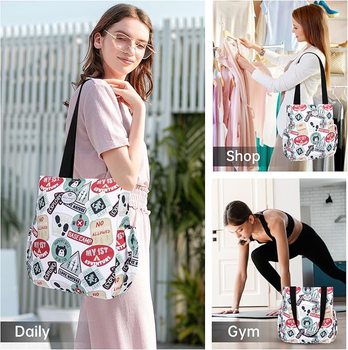 HUA ANGEL Floral Tote Bag - Casual Shoulder Bag Daily Tote Bag with Zipper Gym Travel Shopping Work Handbag for Women - Image 2