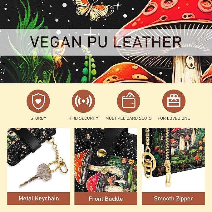 Jogjam Mushroom Rfid Women Wallet, Small Slim Thin Credit Card Holder | PU Leather Bifold Cash Zipper Coin Pocket ID Window, for Female Ladies Teen Girls Girly Gifts - Image 6