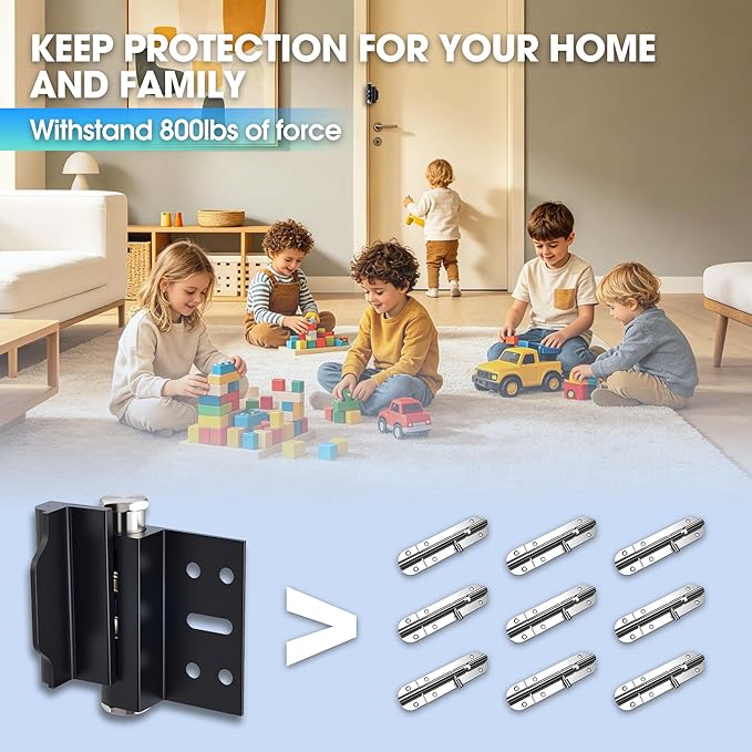 Home Door Reinforcement Lock - High Security Door Lock for Child Safe & Home Defense, Aluminum Guard for Inward Swinging Doors (Black) - Image 3
