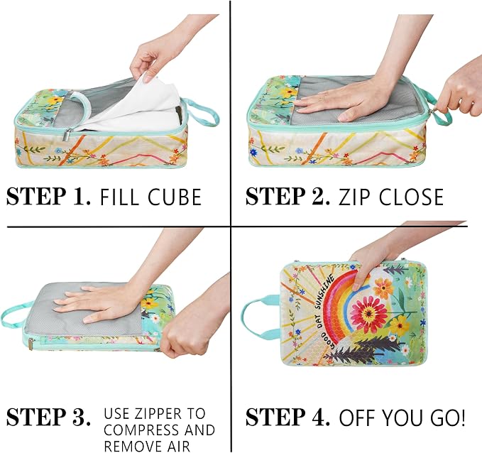 Compression Packing Cubes for Travel, 7 Set Natural Life Expandable Mesh Luggage Organizers, Waterproof Expandable/Compression Bags Bohemia Travel Packing Cubes with Clear Toiletry Bag - Image 3