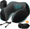ExploreBliss Travel Pillow, Memory Foam Neck Pillow Airplane, Black | Travel Pillows for Airplanes, Neck Pillow Airplane, Memory Foam Neck Pillow Set with Eye Mask, Earplugs by ExploreBliss